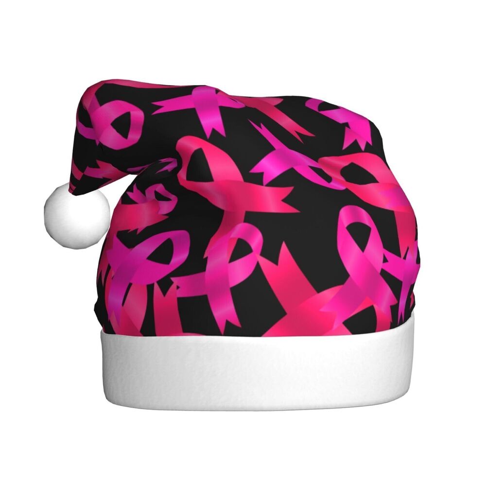 3222 Pink Ribbons Breast Cancer Awareness Christmas Hat for Adults, Santa
